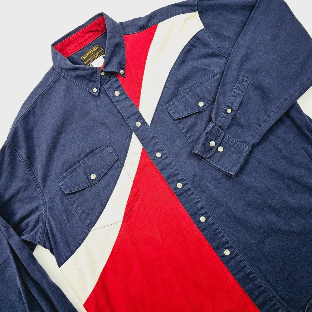 Rustler Wrangler Button Down Shirt Mens XL Vintage Colorblock Western Rodeo